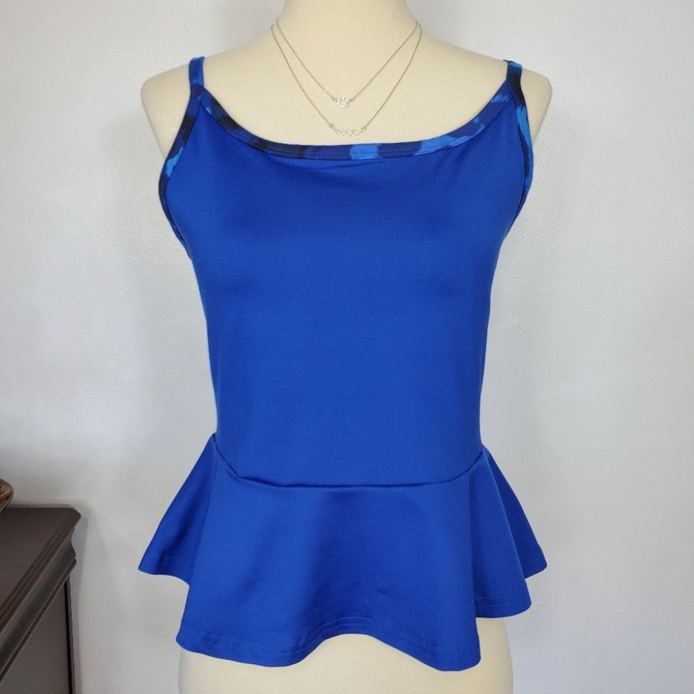 Tracy Anderson for G.I.L.I. Vibrant Blue Peplum Shelf Bra Cami NWOT Size XS